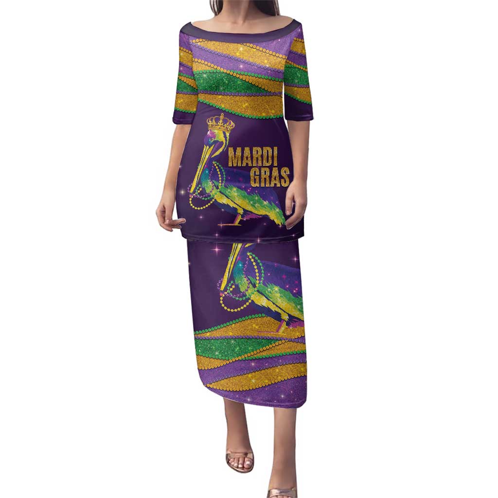 Faux Glitter Mardi Gras Pelican Family Matching Puletasi and Hawaiian Shirt - Wonder Print Shop