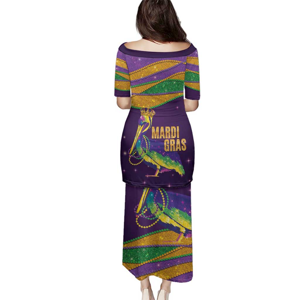 Faux Glitter Mardi Gras Pelican Family Matching Puletasi and Hawaiian Shirt - Wonder Print Shop