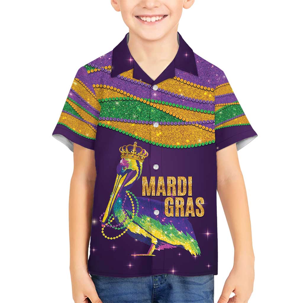 Faux Glitter Mardi Gras Pelican Family Matching Puletasi and Hawaiian Shirt - Wonder Print Shop