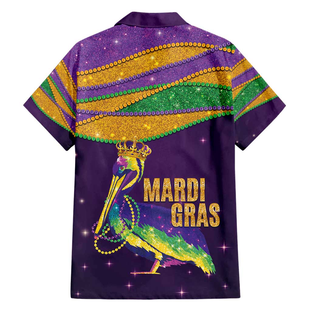 Faux Glitter Mardi Gras Pelican Family Matching Short Sleeve Bodycon Dress and Hawaiian Shirt - Wonder Print Shop