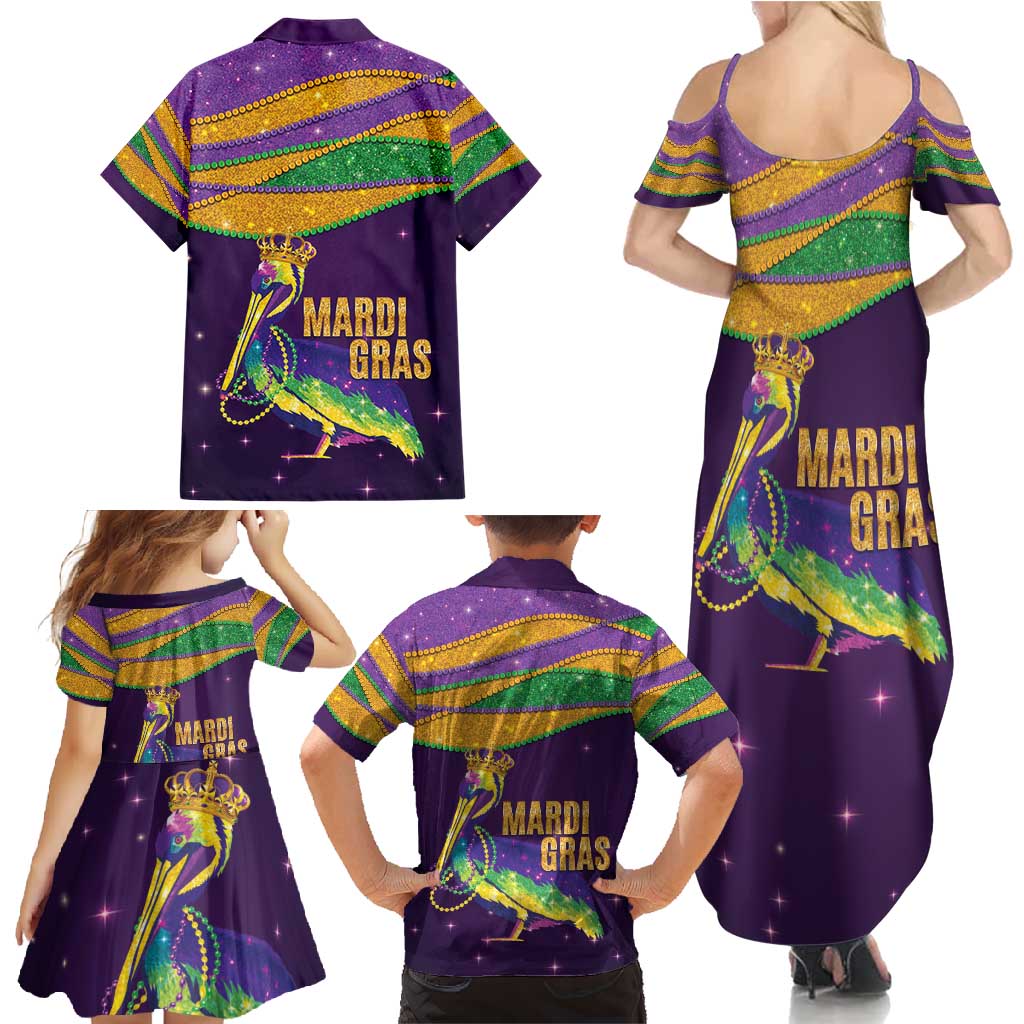 Faux Glitter Mardi Gras Pelican Family Matching Summer Maxi Dress and Hawaiian Shirt - Wonder Print Shop