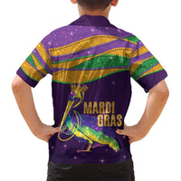 Faux Glitter Mardi Gras Pelican Family Matching Tank Maxi Dress and Hawaiian Shirt - Wonder Print Shop