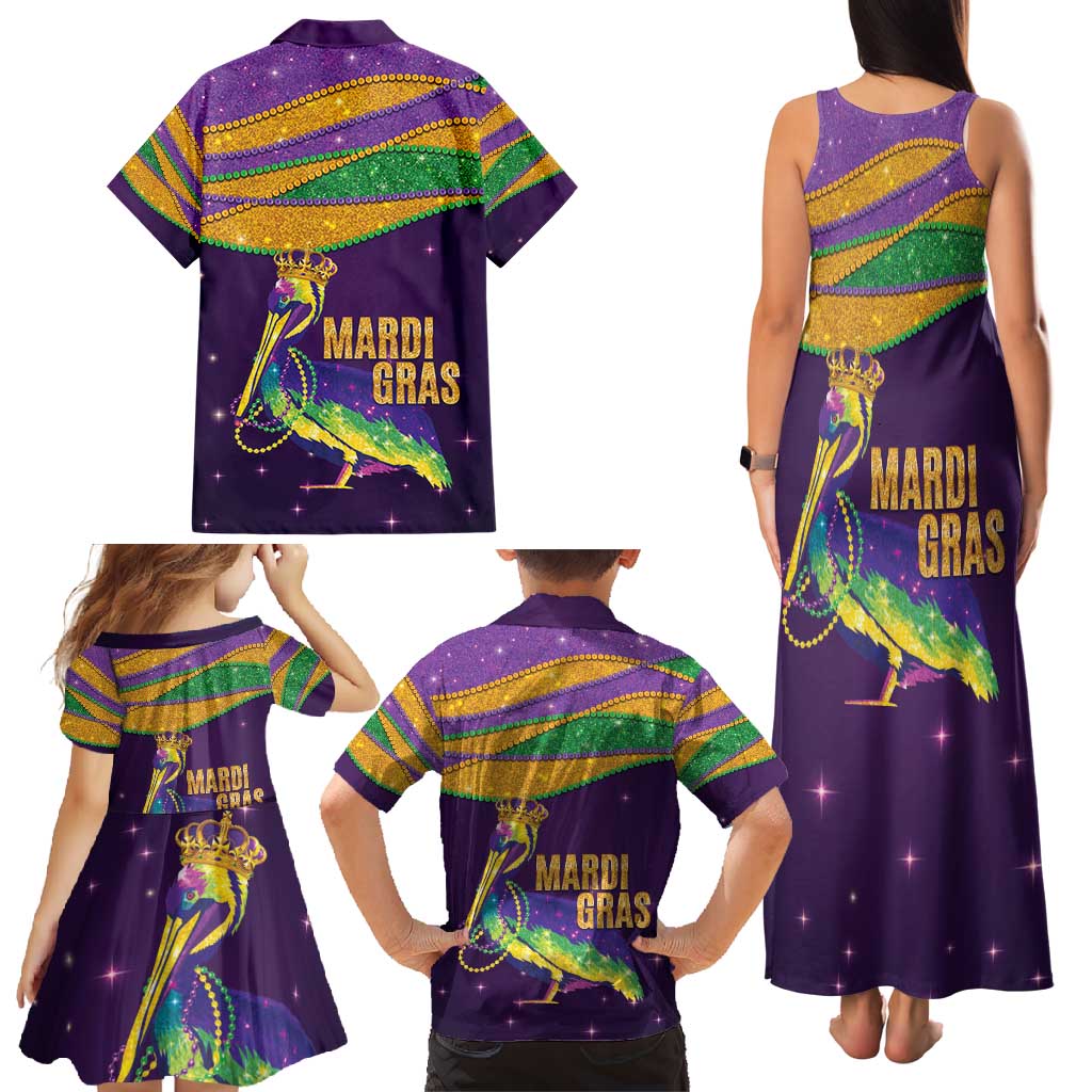 Faux Glitter Mardi Gras Pelican Family Matching Tank Maxi Dress and Hawaiian Shirt - Wonder Print Shop