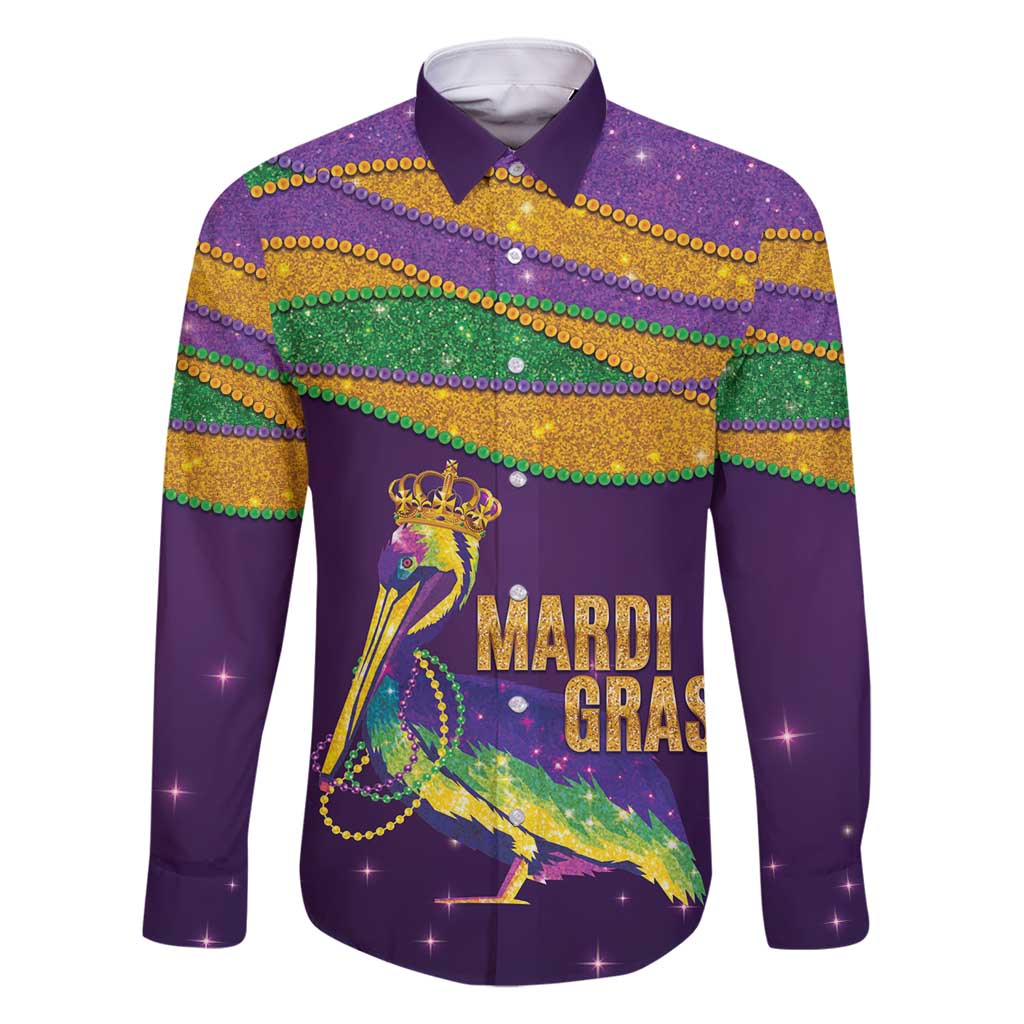 Faux Glitter Mardi Gras Pelican Family Matching Tank Maxi Dress and Hawaiian Shirt - Wonder Print Shop