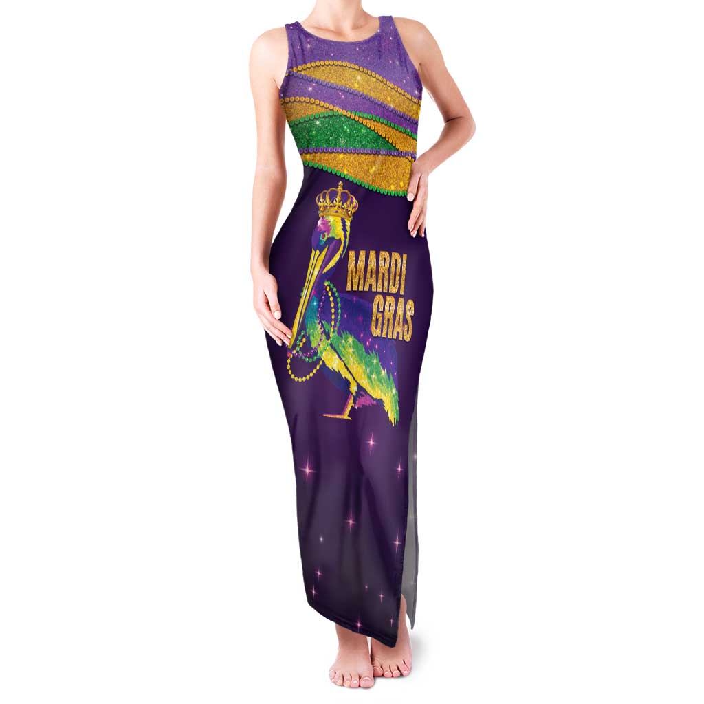 Faux Glitter Mardi Gras Pelican Family Matching Tank Maxi Dress and Hawaiian Shirt - Wonder Print Shop