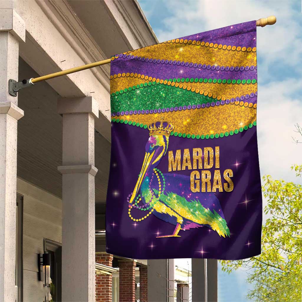 Faux Glitter Mardi Gras Pelican Garden Flag - Wonder Print Shop