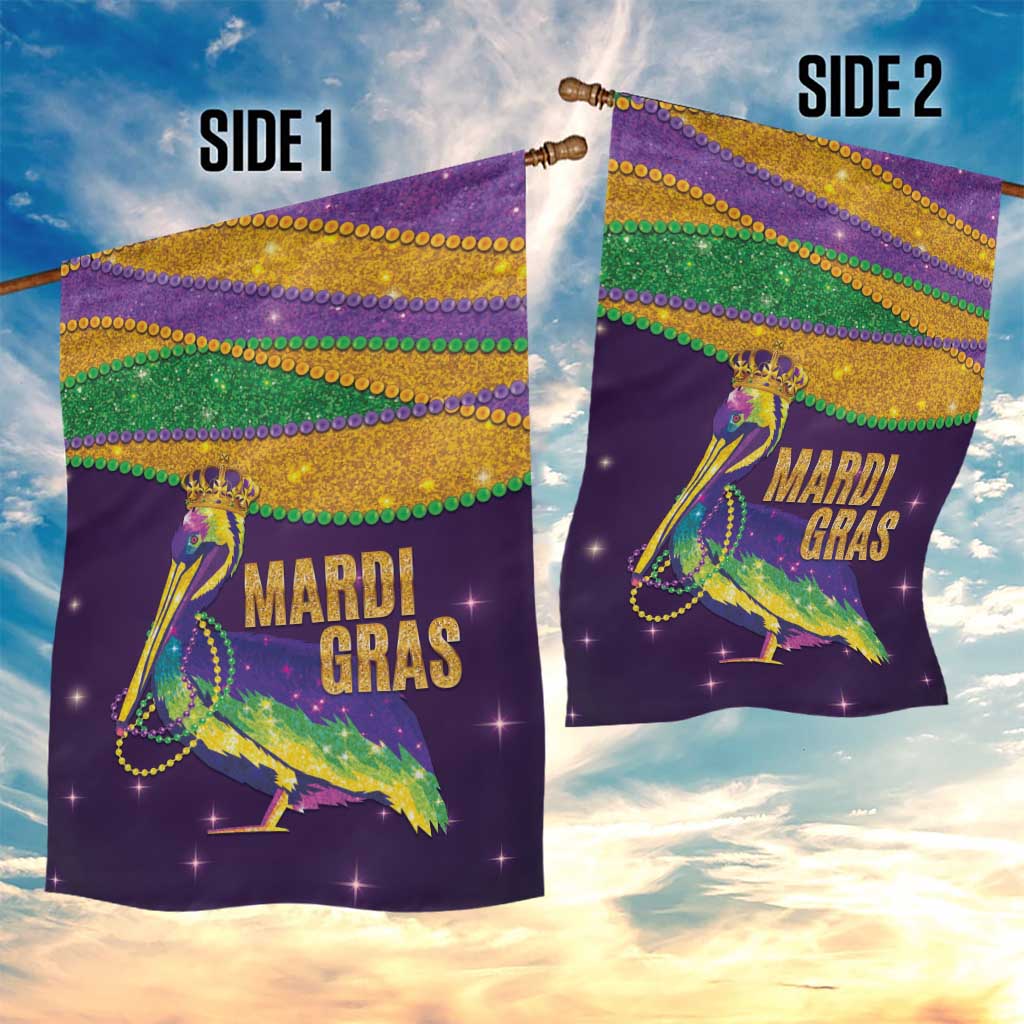 Faux Glitter Mardi Gras Pelican Garden Flag - Wonder Print Shop