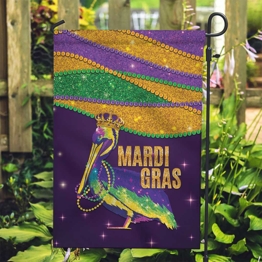 Faux Glitter Mardi Gras Pelican Garden Flag - Wonder Print Shop