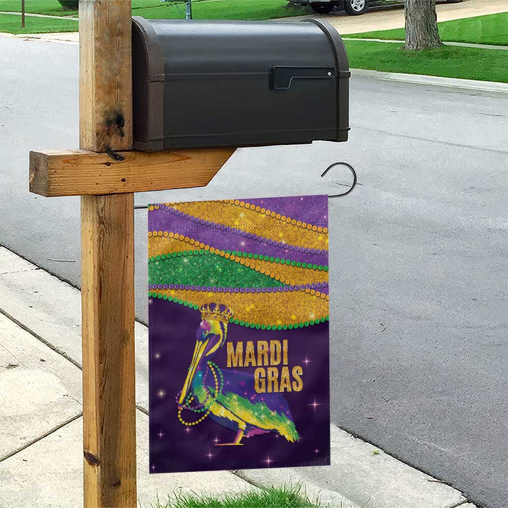 Faux Glitter Mardi Gras Pelican Garden Flag - Wonder Print Shop