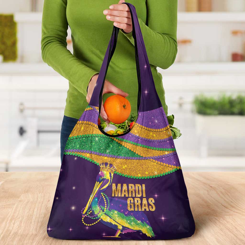 Faux Glitter Mardi Gras Pelican Grocery Bag - Wonder Print Shop