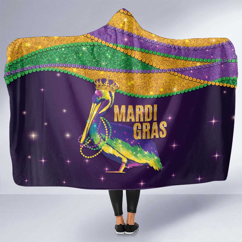 Faux Glitter Mardi Gras Pelican Hooded Blanket - Wonder Print Shop