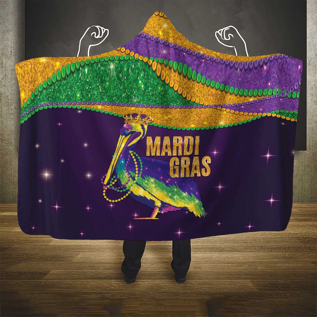 Faux Glitter Mardi Gras Pelican Hooded Blanket - Wonder Print Shop