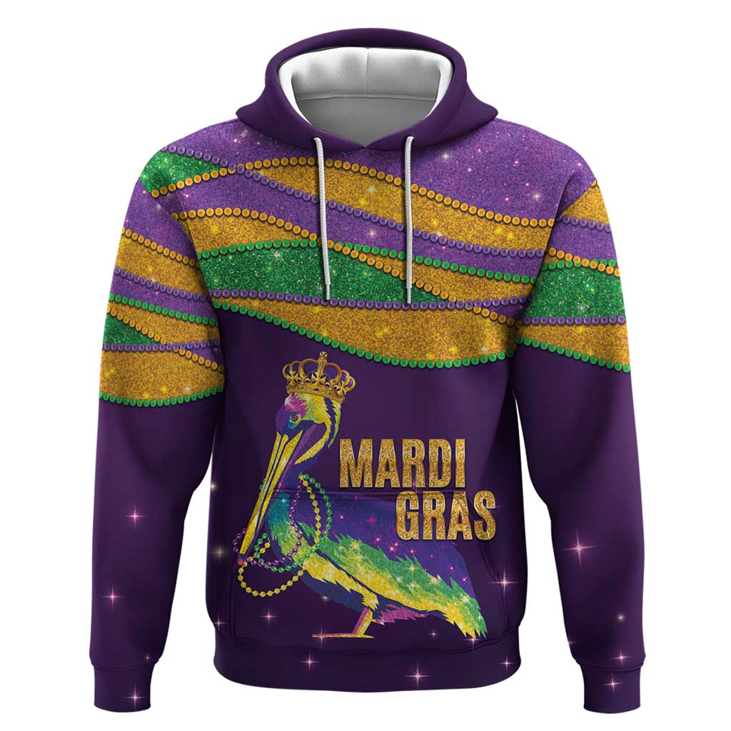 Faux Glitter Mardi Gras Pelican Hoodie - Wonder Print Shop