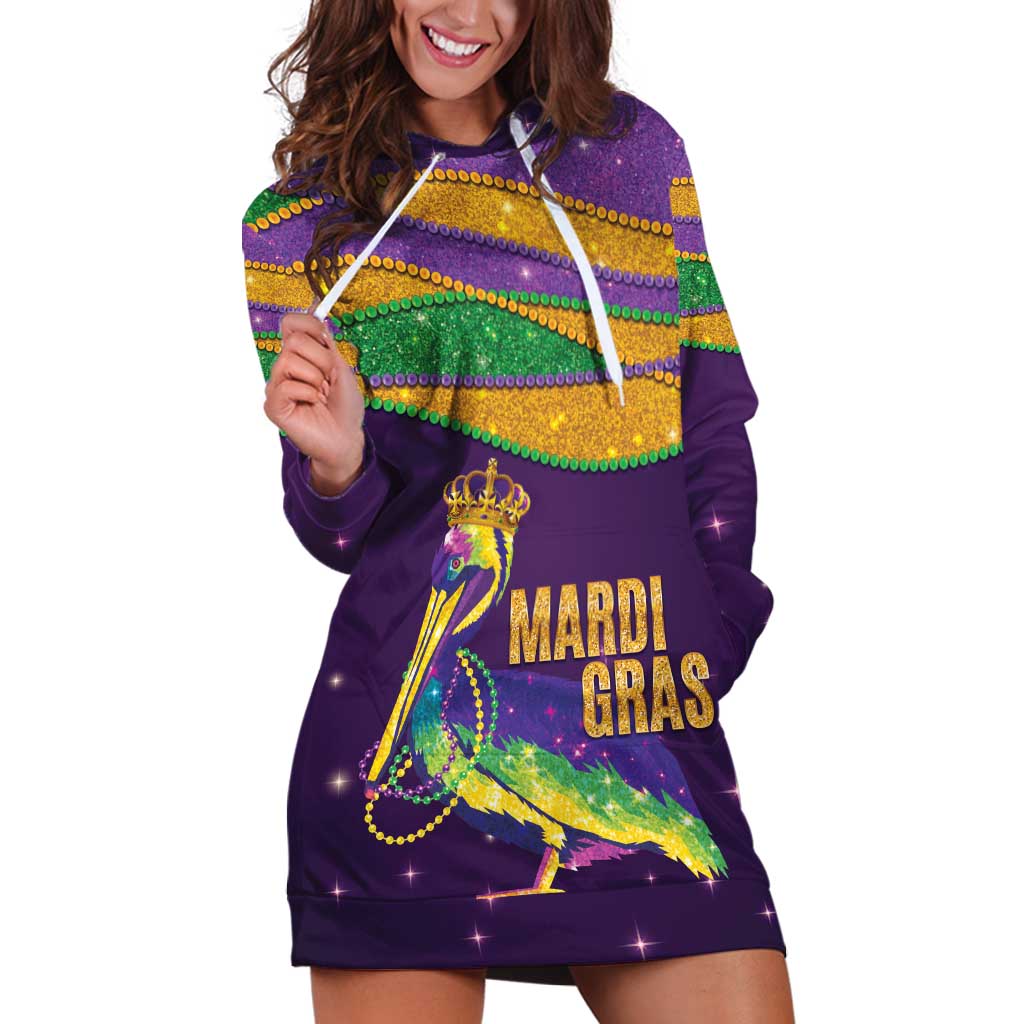 Faux Glitter Mardi Gras Pelican Hoodie Dress - Wonder Print Shop