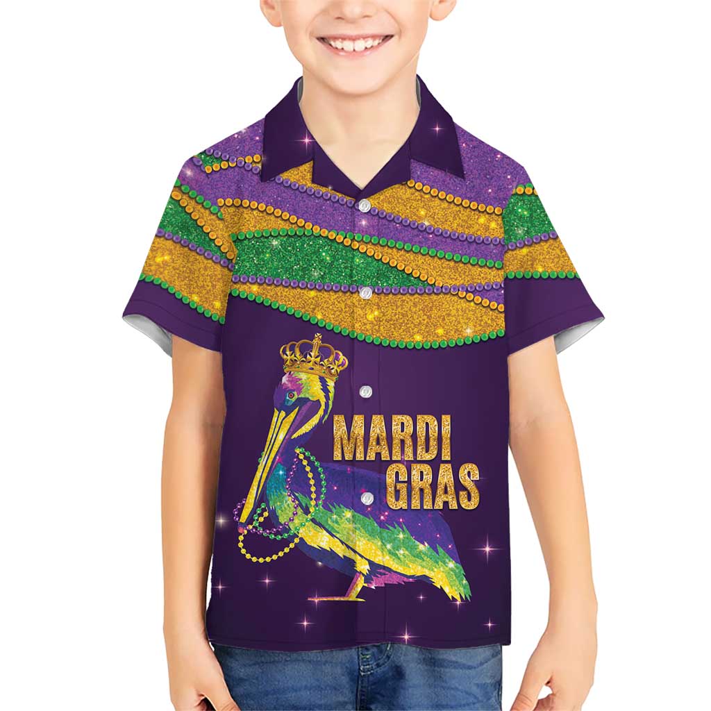 Faux Glitter Mardi Gras Pelican Kid Hawaiian Shirt - Wonder Print Shop