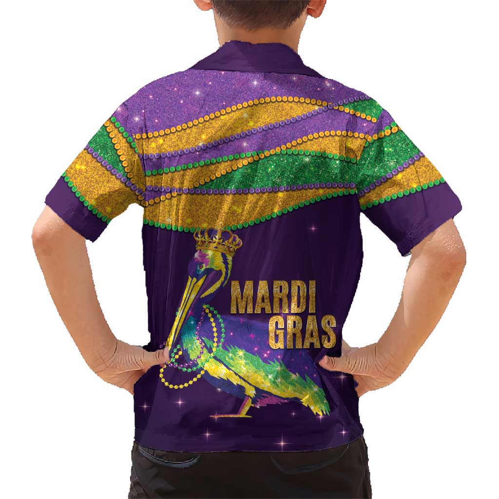 Faux Glitter Mardi Gras Pelican Kid Hawaiian Shirt - Wonder Print Shop