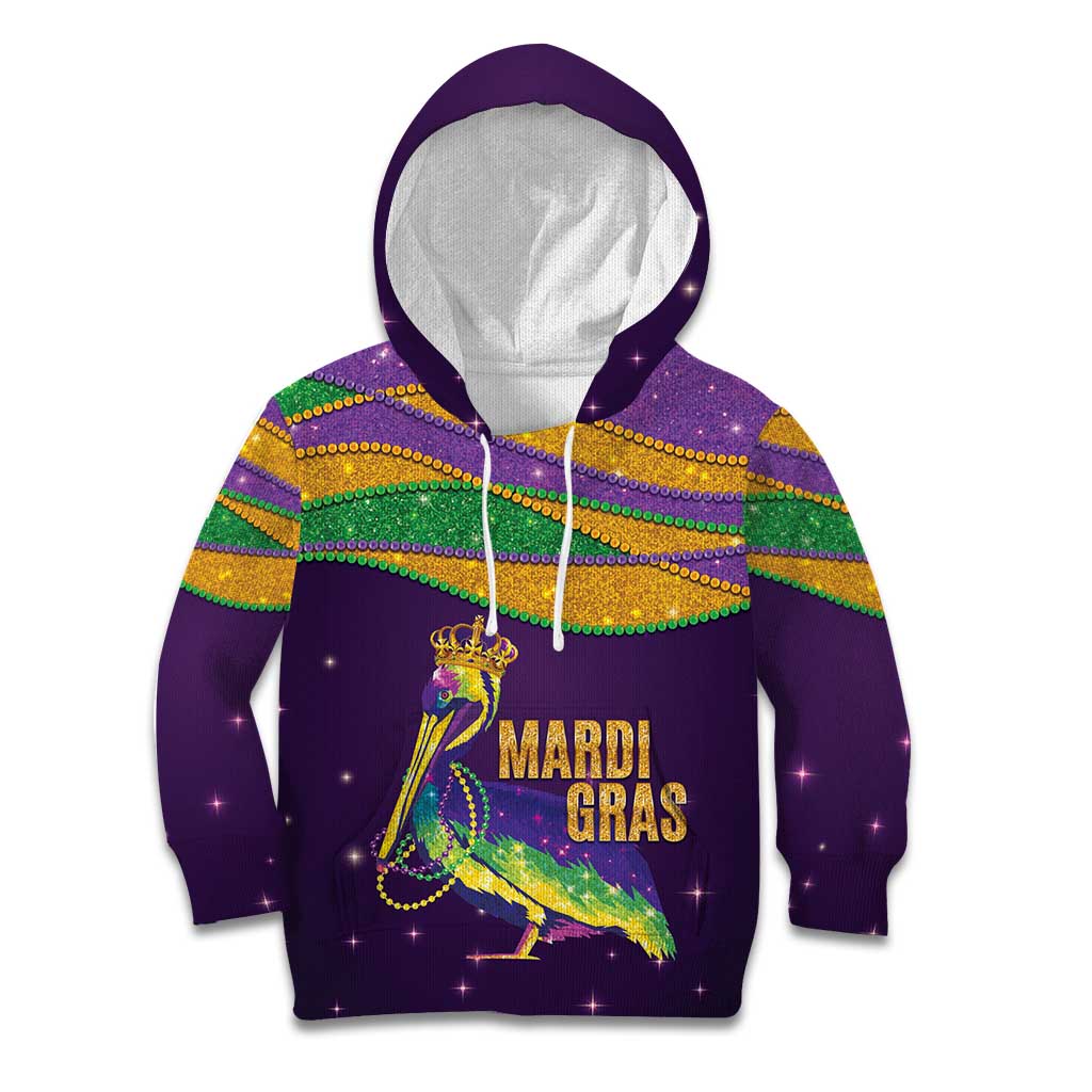 Faux Glitter Mardi Gras Pelican Kid Hoodie - Wonder Print Shop