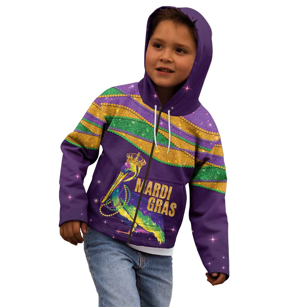 Faux Glitter Mardi Gras Pelican Kid Hoodie - Wonder Print Shop