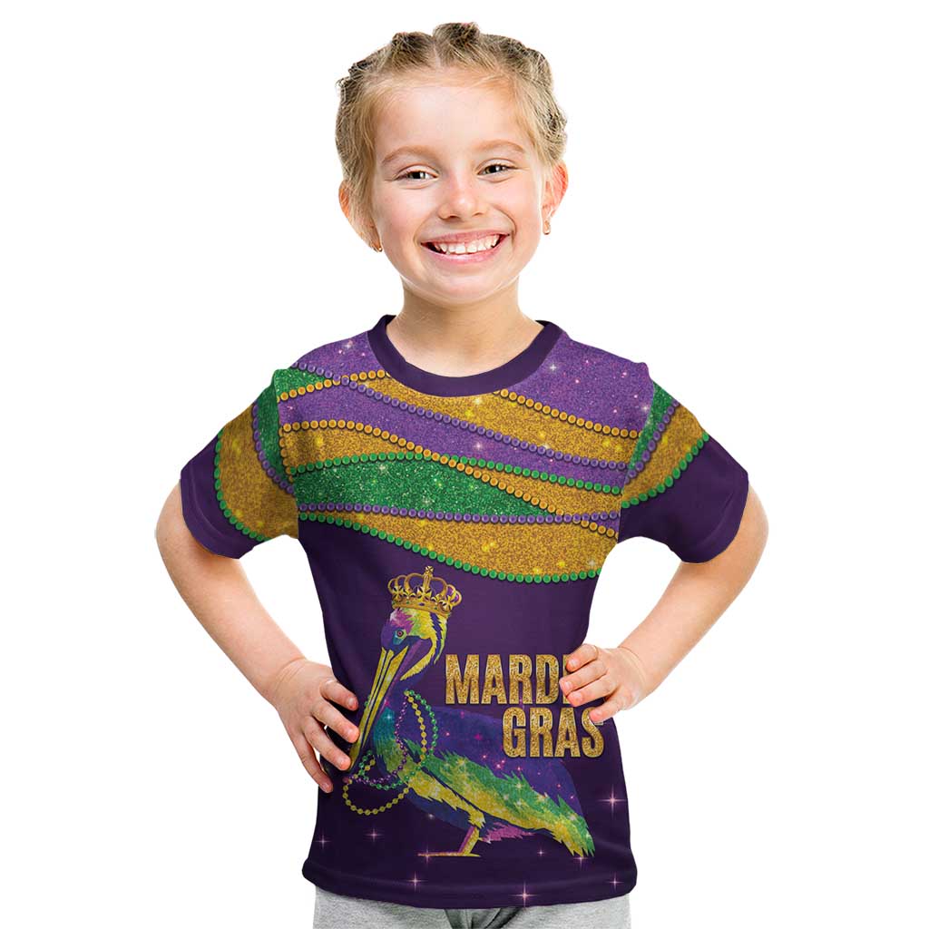 Faux Glitter Mardi Gras Pelican Kid T Shirt - Wonder Print Shop