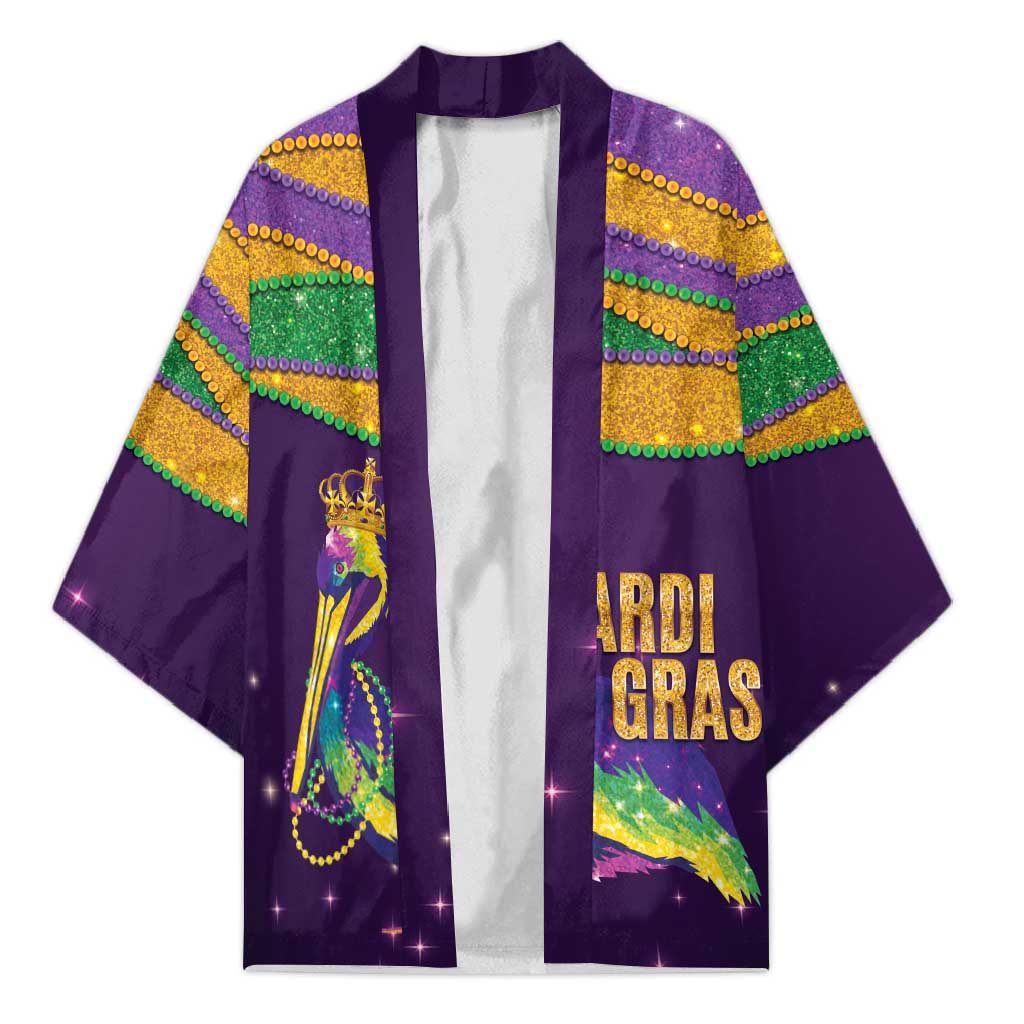 Faux Glitter Mardi Gras Pelican Kimono - Wonder Print Shop