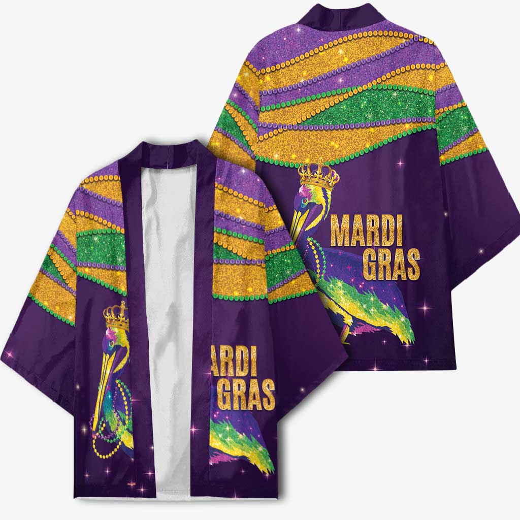 Faux Glitter Mardi Gras Pelican Kimono - Wonder Print Shop