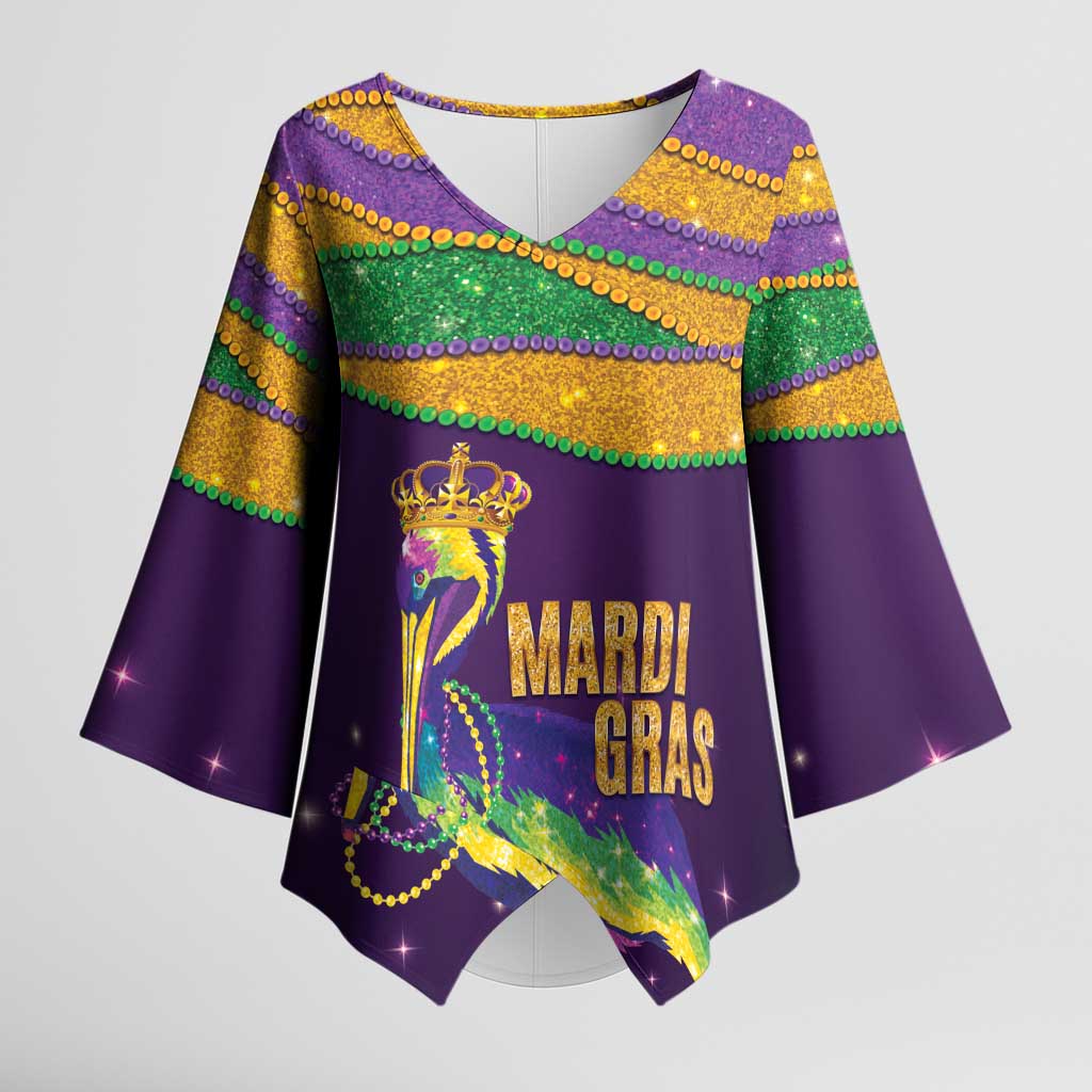 Faux Glitter Mardi Gras Pelican Kimono Sleeve Blouse - Wonder Print Shop