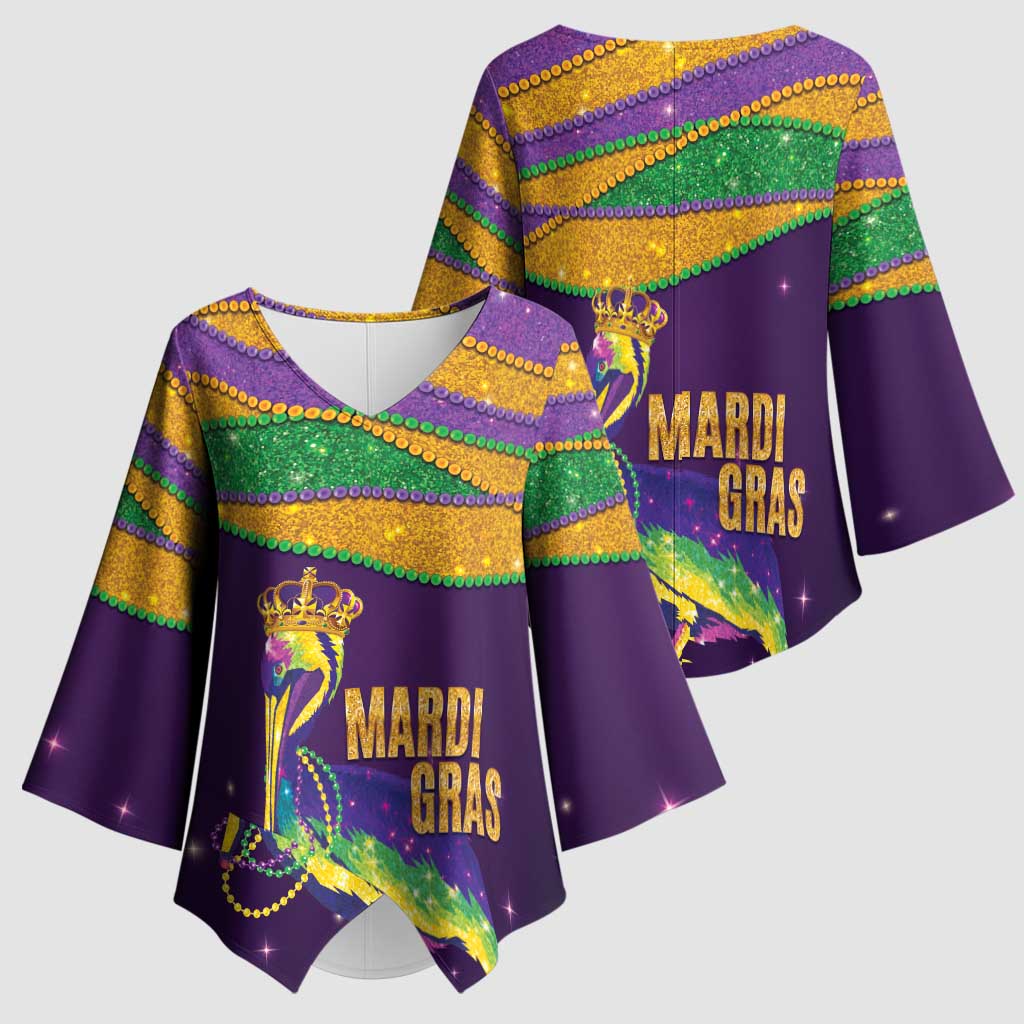 Faux Glitter Mardi Gras Pelican Kimono Sleeve Blouse - Wonder Print Shop