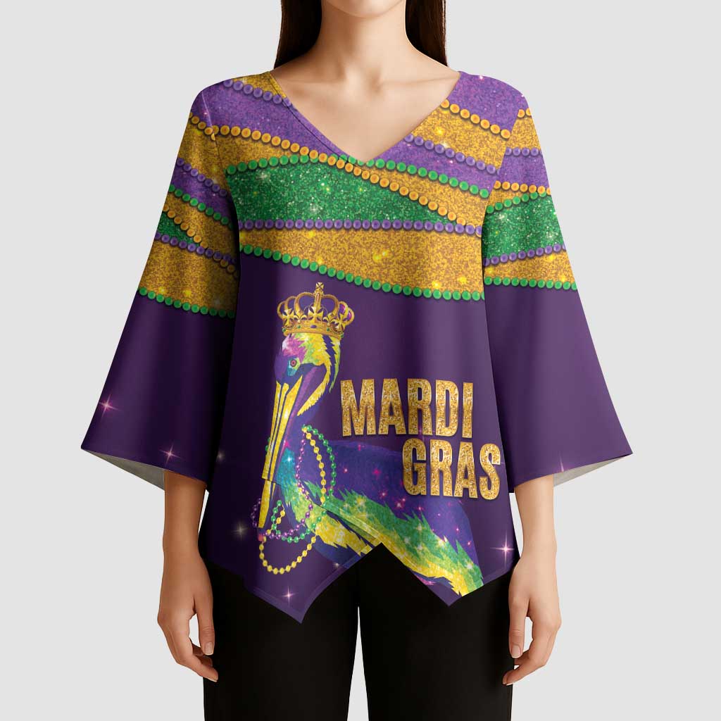 Faux Glitter Mardi Gras Pelican Kimono Sleeve Blouse - Wonder Print Shop