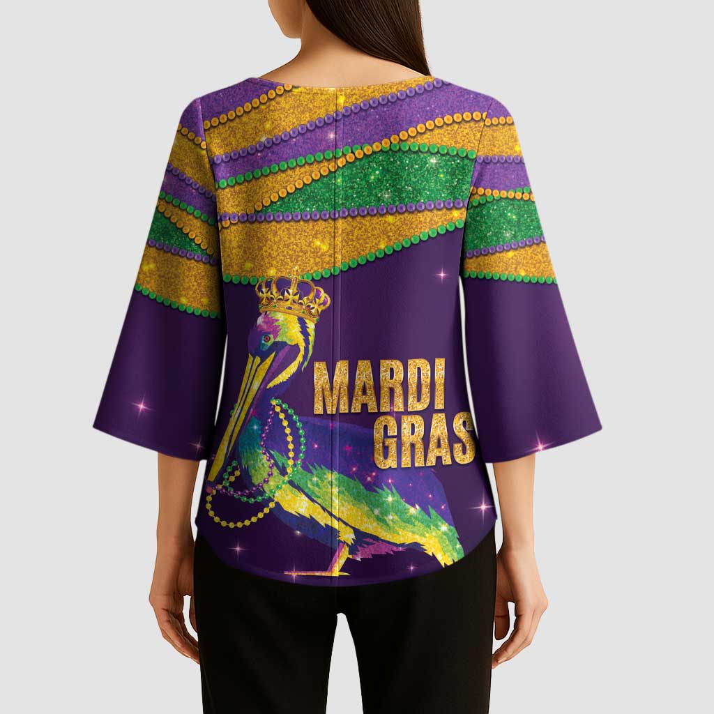 Faux Glitter Mardi Gras Pelican Kimono Sleeve Blouse - Wonder Print Shop