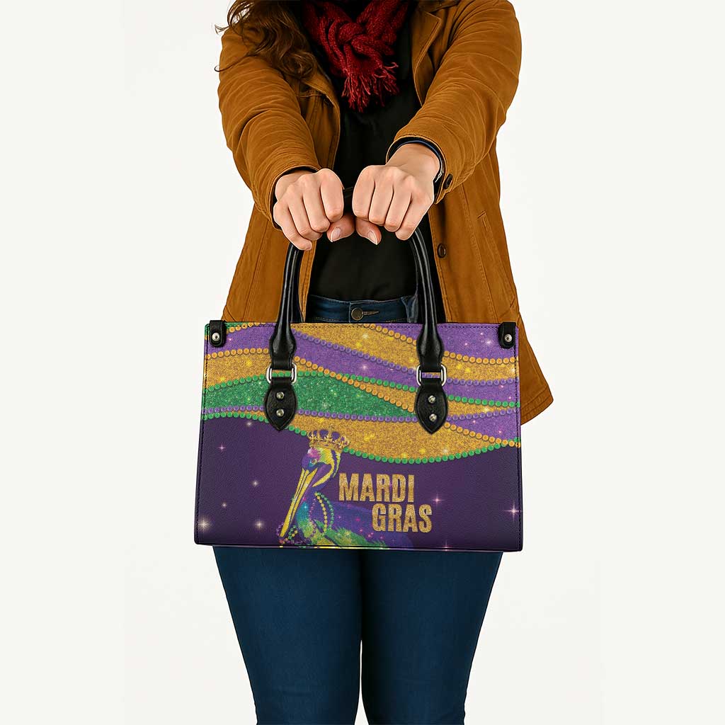 Faux Glitter Mardi Gras Pelican Leather Bag - Wonder Print Shop