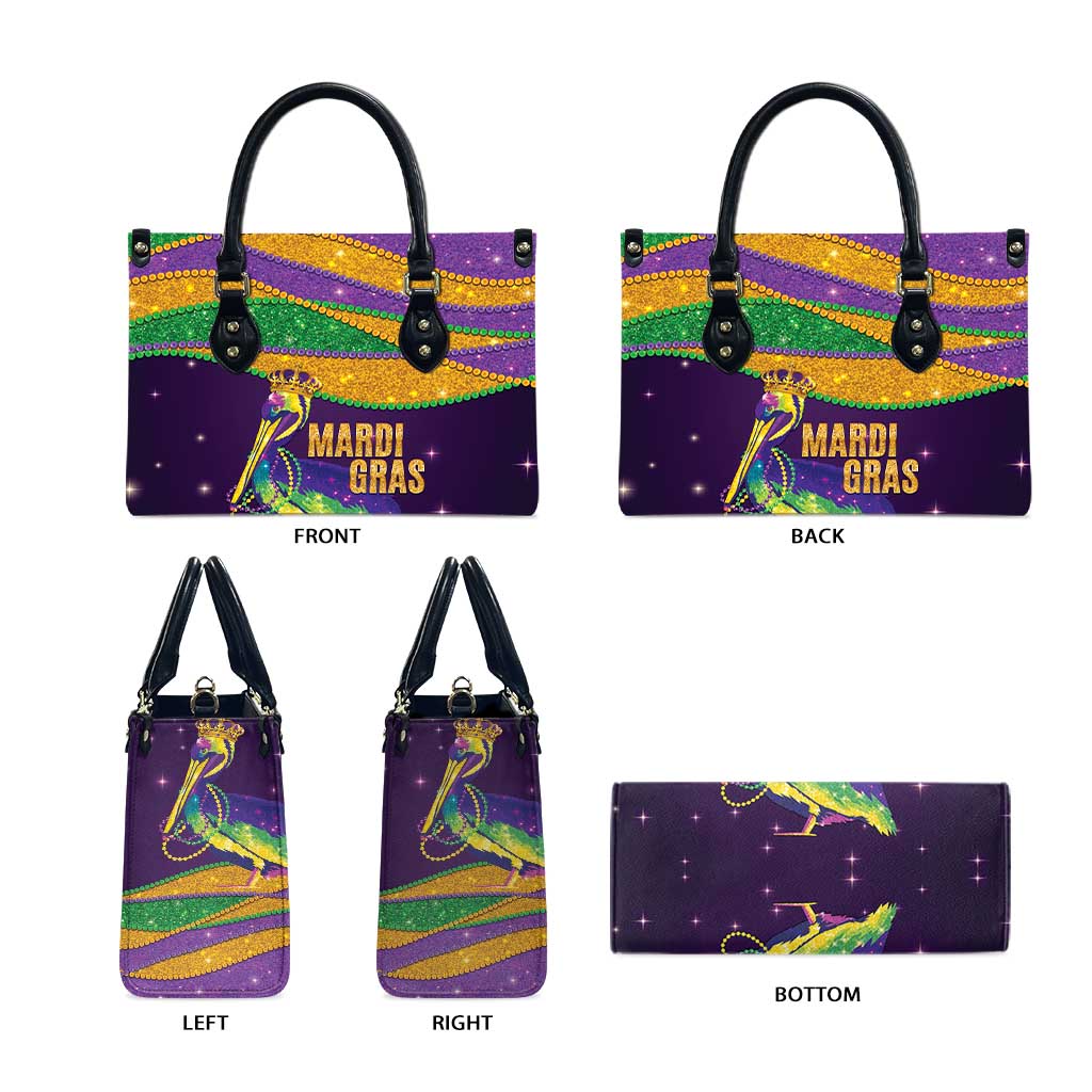 Faux Glitter Mardi Gras Pelican Leather Bag - Wonder Print Shop