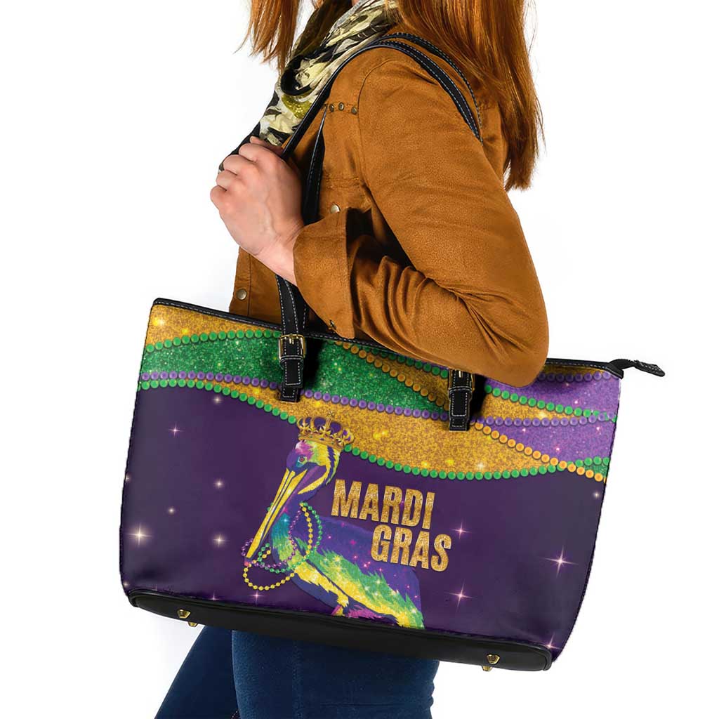Faux Glitter Mardi Gras Pelican Leather Tote Bag - Wonder Print Shop