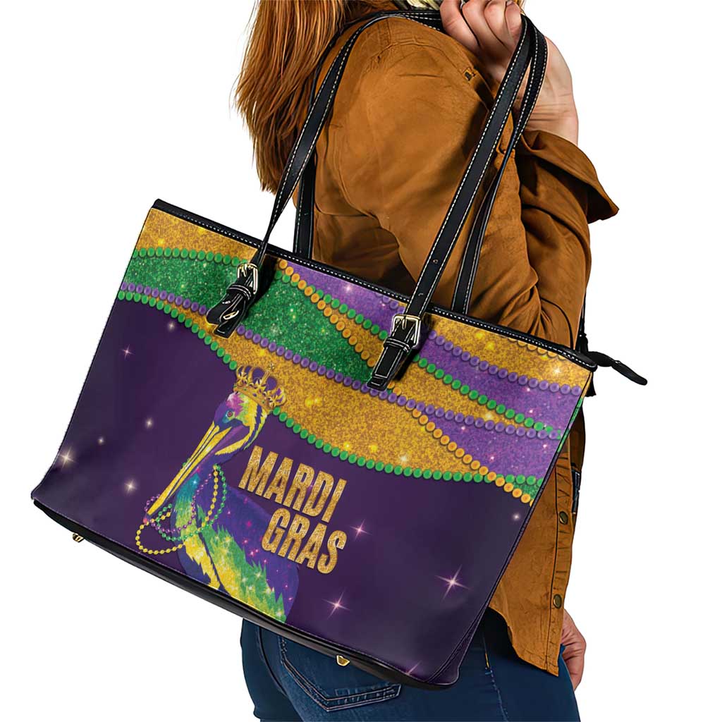 Faux Glitter Mardi Gras Pelican Leather Tote Bag - Wonder Print Shop