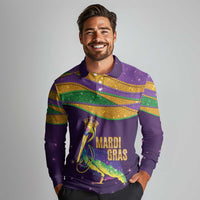 Faux Glitter Mardi Gras Pelican Long Sleeve Polo Shirt - Wonder Print Shop
