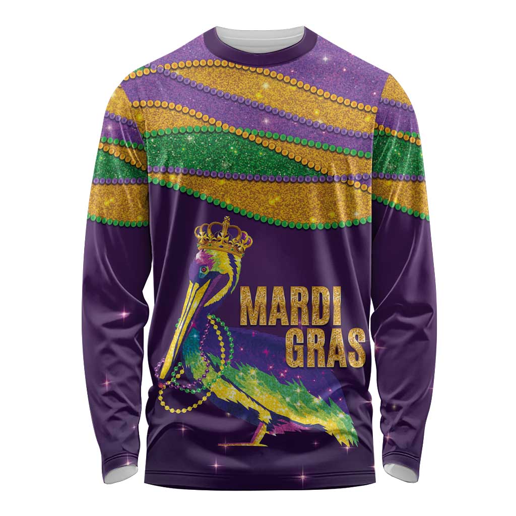 Faux Glitter Mardi Gras Pelican Long Sleeve Shirt - Wonder Print Shop