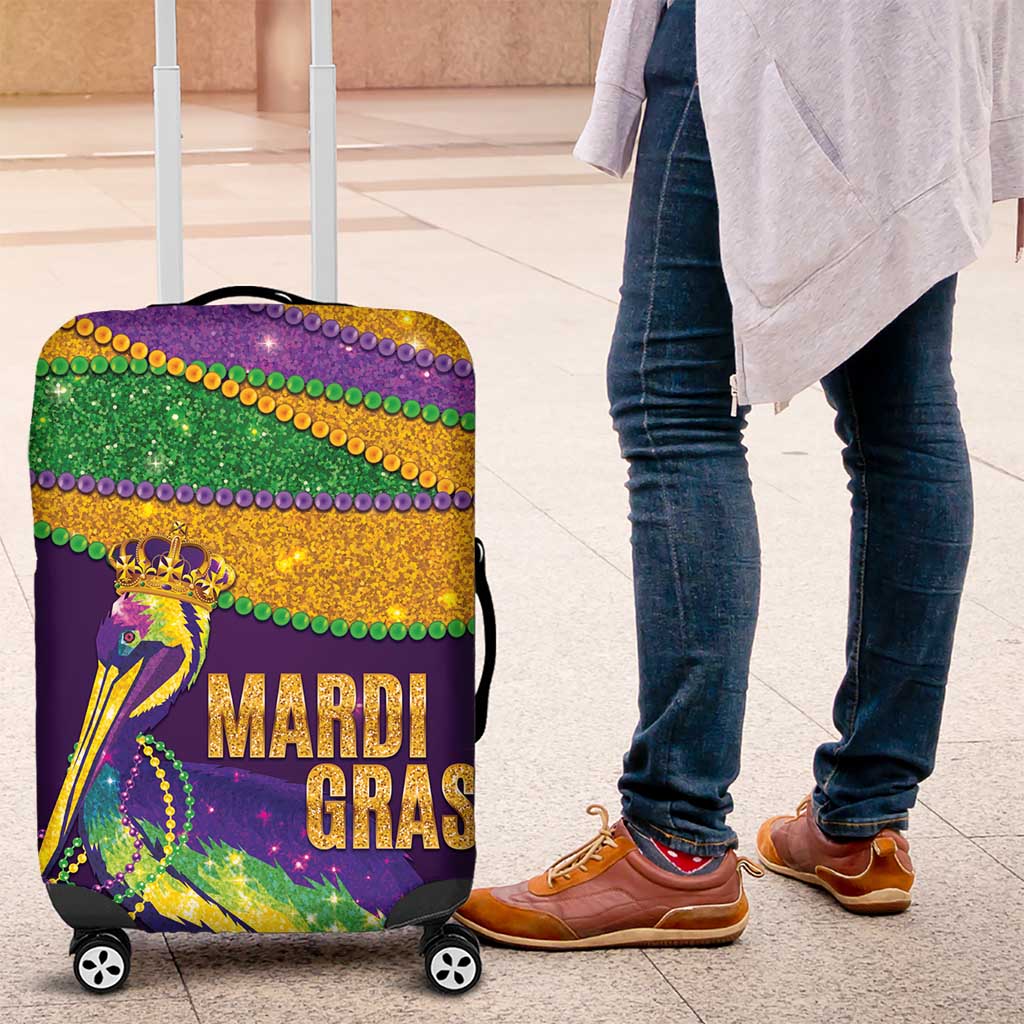 Faux Glitter Mardi Gras Pelican Luggage Cover - Wonder Print Shop