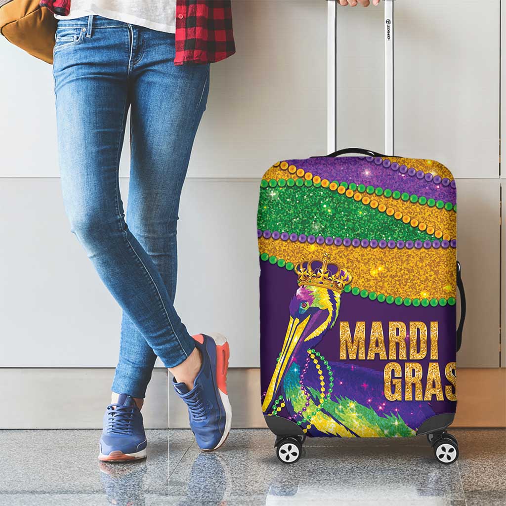Faux Glitter Mardi Gras Pelican Luggage Cover - Wonder Print Shop