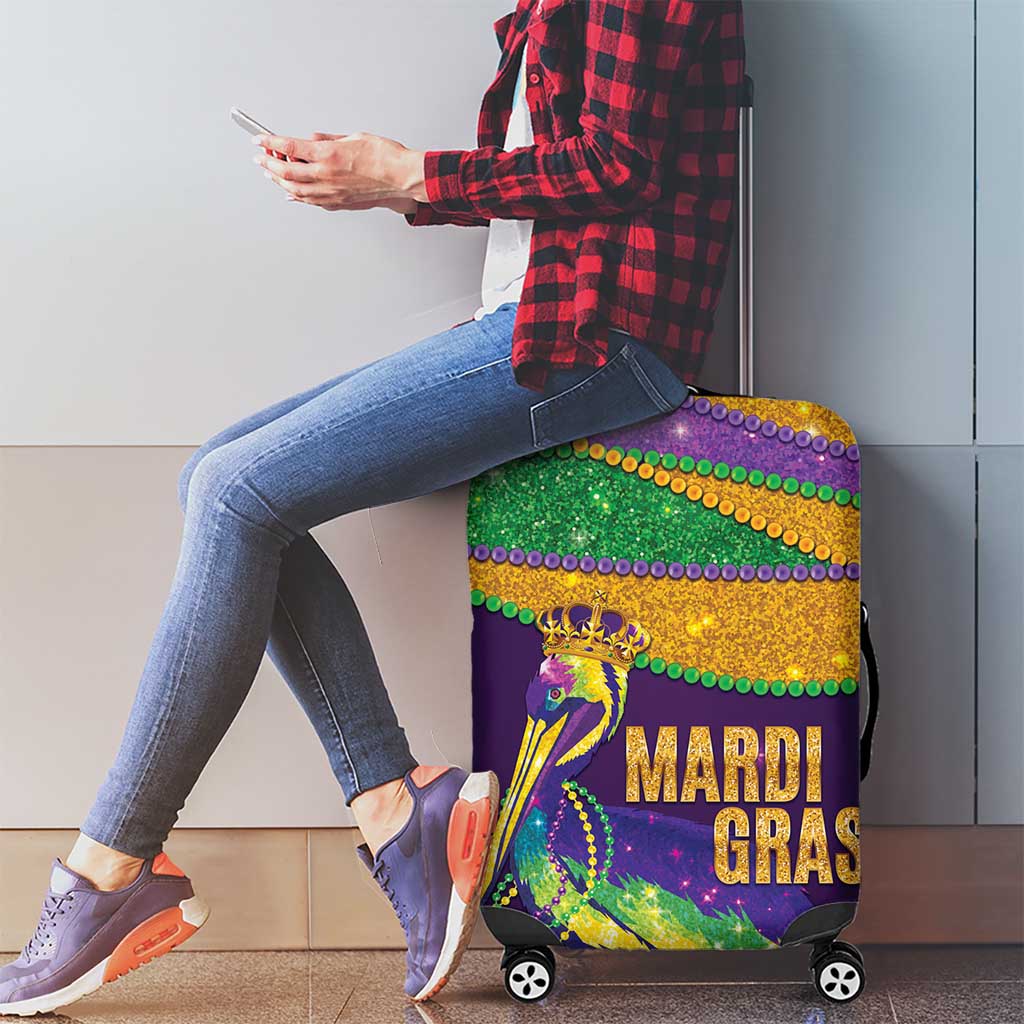 Faux Glitter Mardi Gras Pelican Luggage Cover - Wonder Print Shop