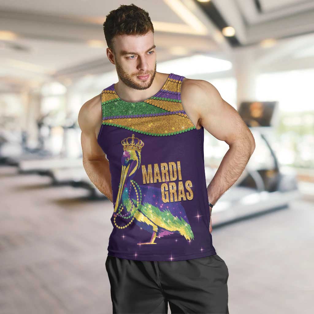 Faux Glitter Mardi Gras Pelican Men Tank Top - Wonder Print Shop