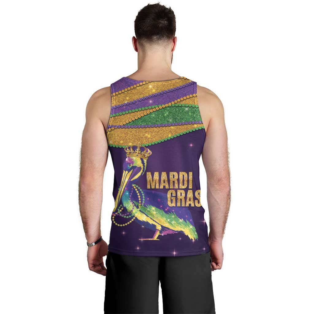 Faux Glitter Mardi Gras Pelican Men Tank Top - Wonder Print Shop
