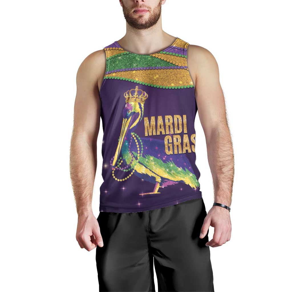 Faux Glitter Mardi Gras Pelican Men Tank Top - Wonder Print Shop