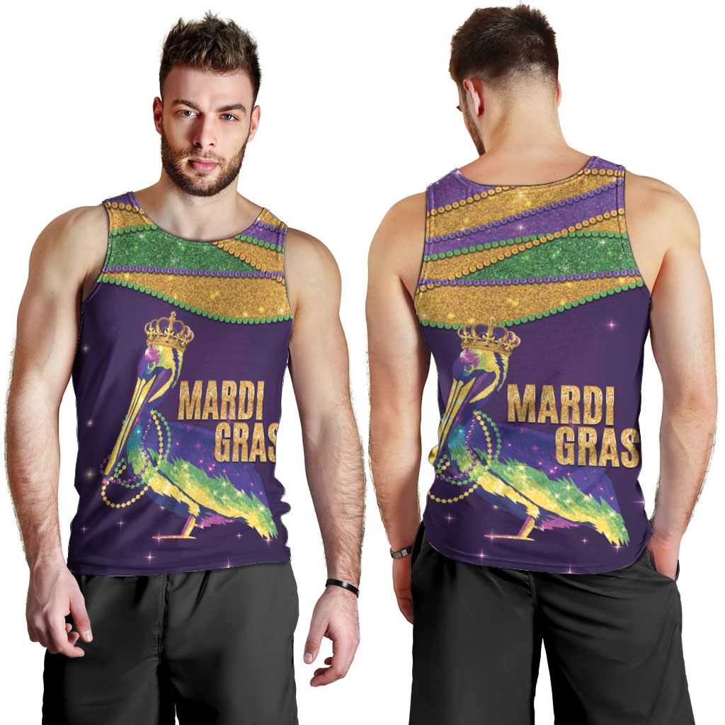 Faux Glitter Mardi Gras Pelican Men Tank Top - Wonder Print Shop
