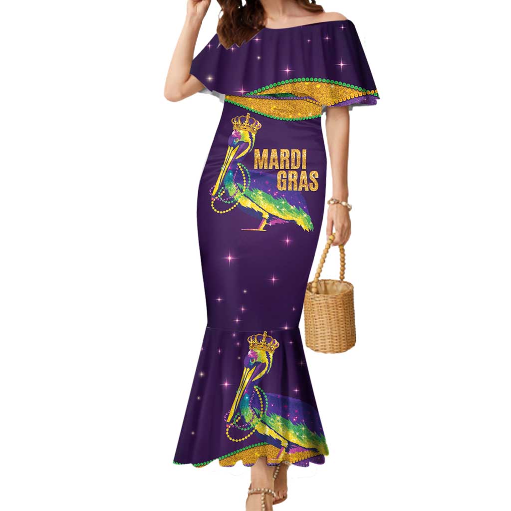 Faux Glitter Mardi Gras Pelican Mermaid Dress - Wonder Print Shop
