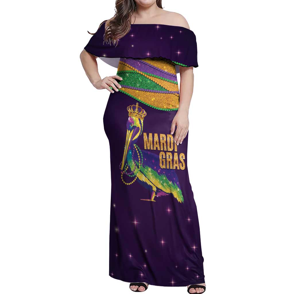 Faux Glitter Mardi Gras Pelican Off Shoulder Maxi Dress - Wonder Print Shop
