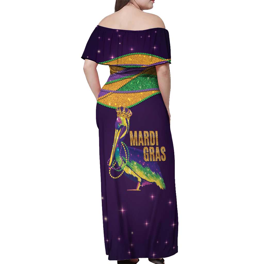 Faux Glitter Mardi Gras Pelican Off Shoulder Maxi Dress - Wonder Print Shop