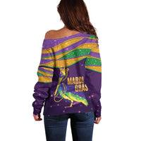 Faux Glitter Mardi Gras Pelican Off Shoulder Sweater - Wonder Print Shop