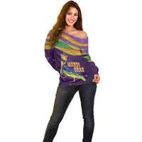 Faux Glitter Mardi Gras Pelican Off Shoulder Sweater - Wonder Print Shop