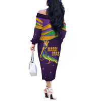 Faux Glitter Mardi Gras Pelican Off The Shoulder Long Sleeve Dress - Wonder Print Shop