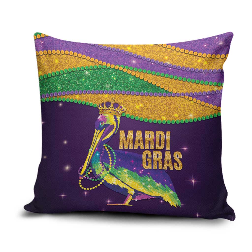 Faux Glitter Mardi Gras Pelican Pillow Cover - Wonder Print Shop