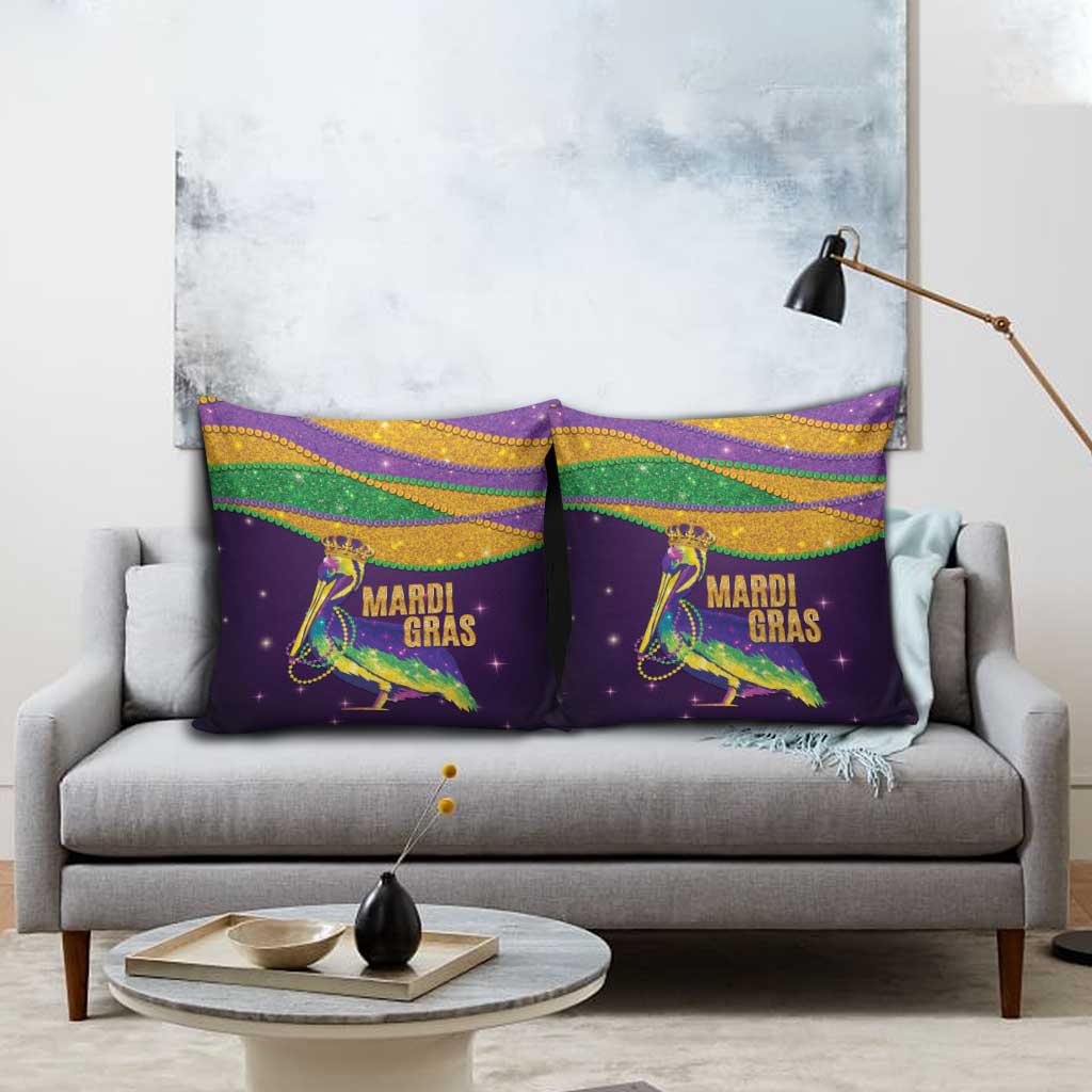 Faux Glitter Mardi Gras Pelican Pillow Cover - Wonder Print Shop